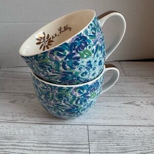Lilly Pulitzer Blue & Green Floral Ceramic Mug Duo